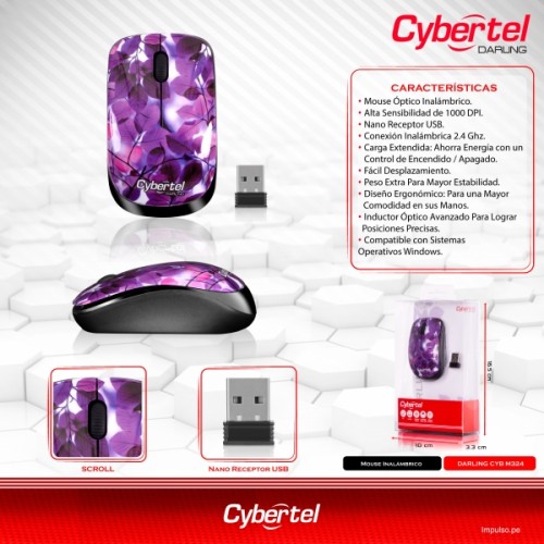 MOUSE INALAMBRICO CON DISEÑO CYBERTEL DARLING - CYB M324