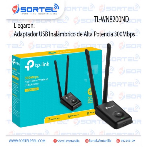 ADAPTADOR TP-LINK TL-WN8200ND USB INALÁMBRICO DE ALTA POTENCIA 300MBPS