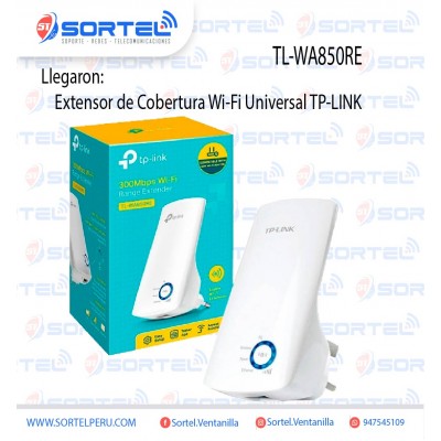 Extensor de Cobertura Wi-Fi Universal a 300Mbps TP-LINK  TL-WA850RE