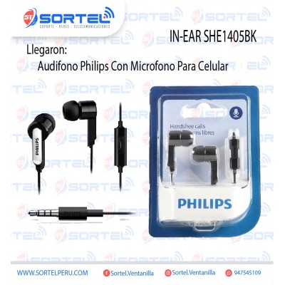AUDIFONO PHILIPS IN-EAR SHE1405BK CON MICROFONO 3.5MM BLACK