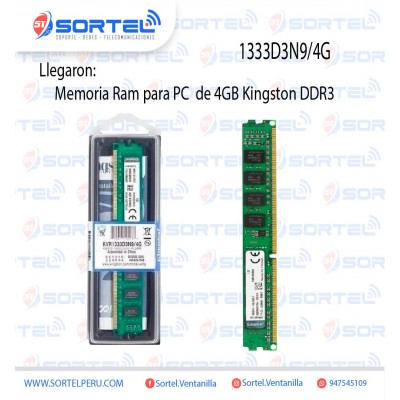 MEMORIA RAM KINGSTON PARA PC DDR3 PC3 1333 4GB 10600