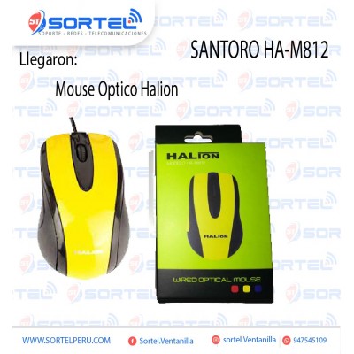 MOUSE HALION SANTORO HA-M812 USB NG-AMARILLO/AZUL