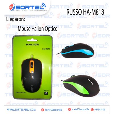 MOUSE HALION RUSSO HA-M818 USB NG-VERDE/CELESTE/NARANJA