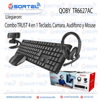 COMBO TRUST QOBY TR6627AC 4 EN 1 TECLADO, MOUSE, AUDIFONO, MOUSE + ADAPTADOR DE AUDIFONO