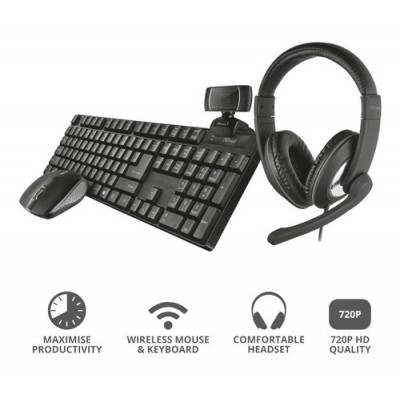 COMBO TRUST QOBY TR6627AC 4 EN 1 TECLADO, MOUSE, AUDIFONO, MOUSE + ADAPTADOR DE AUDIFONO