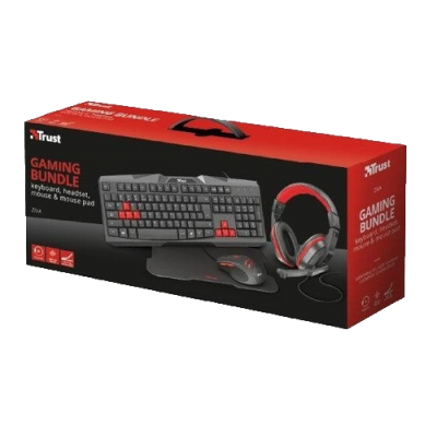 Combo Gamer Trust 4 En 1 Ziva TR6531AC Teclado + Audífonos + Mouse + Pad mouse