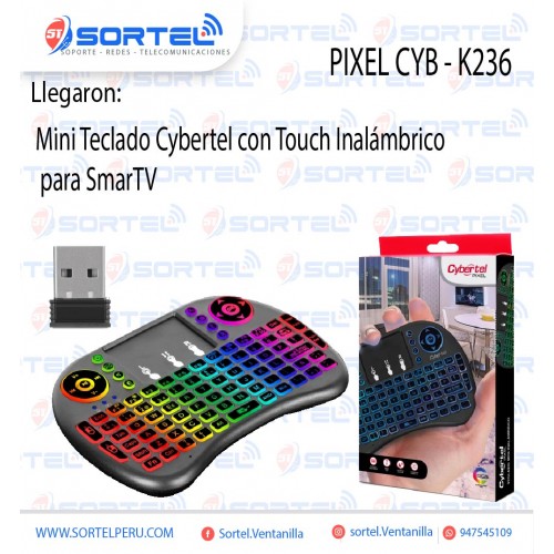 MINI TECLADO PARA SMARTV  CYBERTEL PIXEL - CYB K236 RGB  INALAMBRICO CON PANEL TACTIL