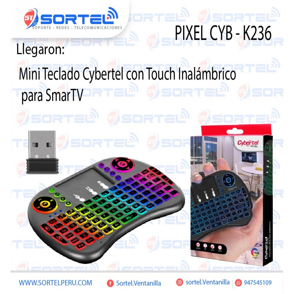 Mini Teclado para SmarTV  Cybertel PIXEL - CYB K236 RGB  Inalámbrico con Panel Táctil
