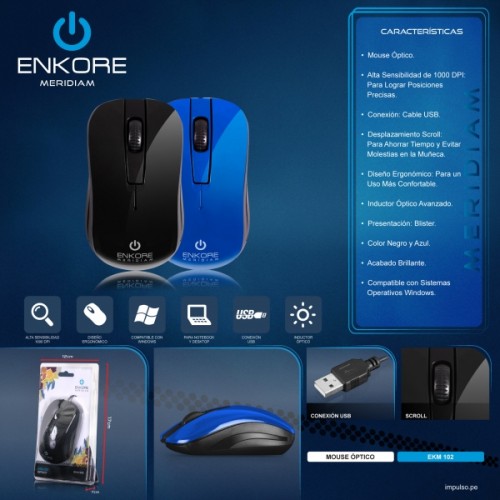 MOUSE OPTICO ALAMBRICO ENKORE MERIDIAM EKM 102