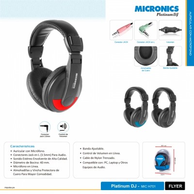 Auricular con Micrófono Micronics para PC PLATINUM DJ - MIC H701