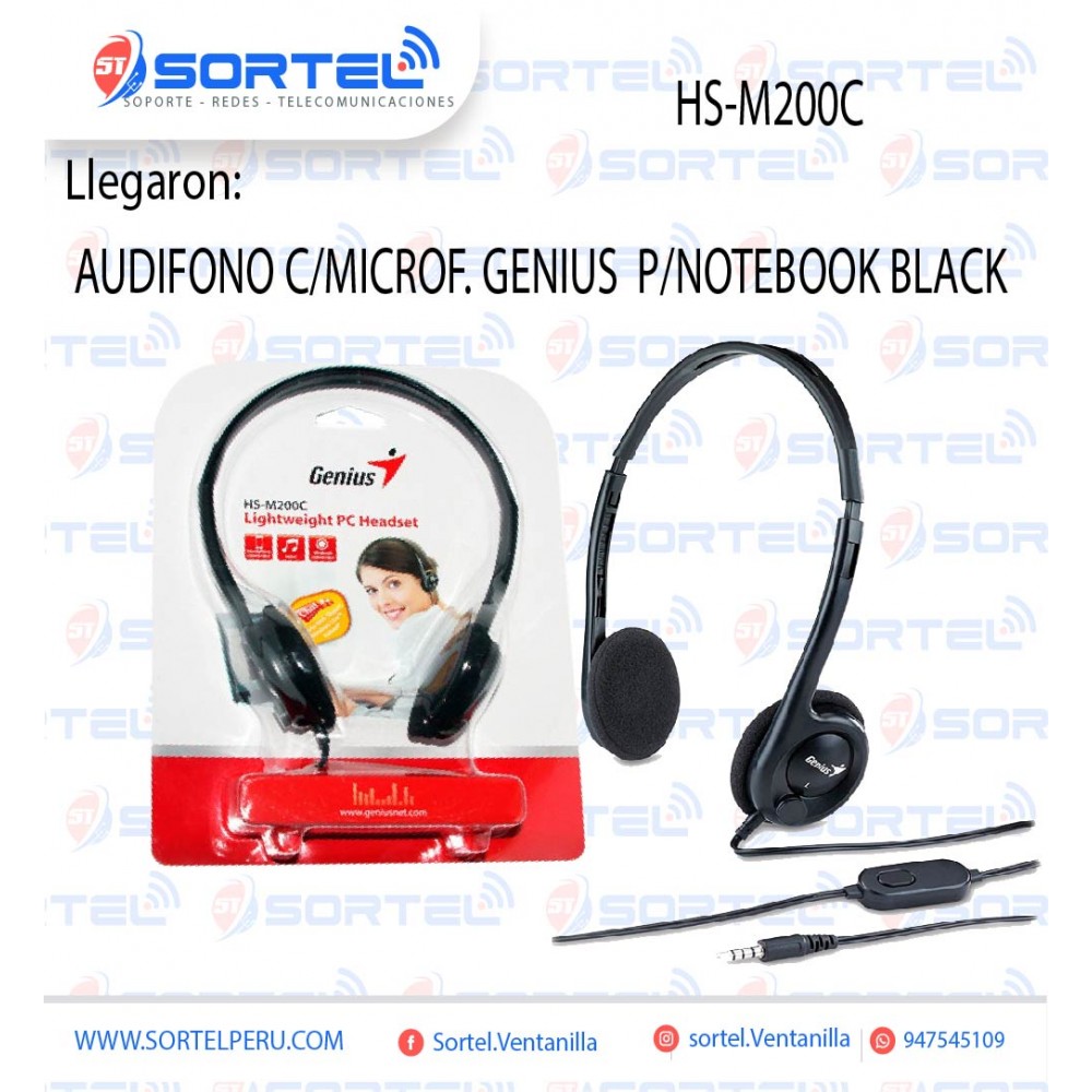 AURICULARES + MIC GENIUS HS-M200C BLACK P/ NB - Info Service