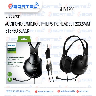 AUDIFONO C/MICROF. PHILIPS SHM1900 PC HEADSET 2X3.5MM STEREO BLACK