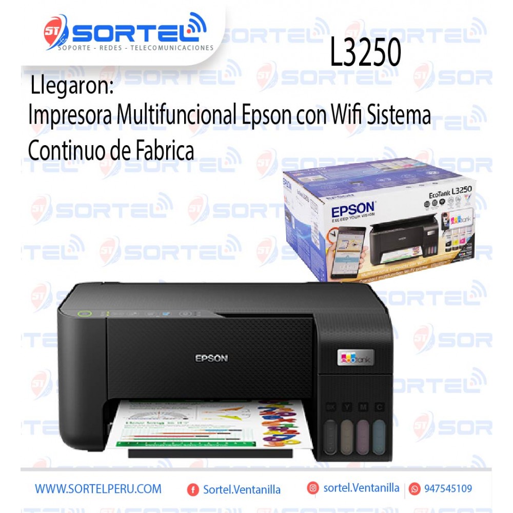 Impresora Epson Multifuncion Wifi L3250 Tinta Continua Usb Color Negro