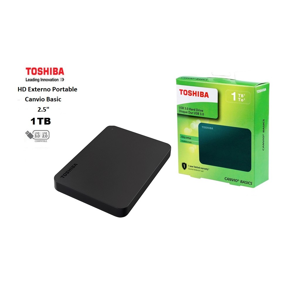 En tubería compensar DISCO DURO EXTERNO TOSHIBA CANVIO BASICS, 1 TB, USB 3.0, 2.5", NEGRO.