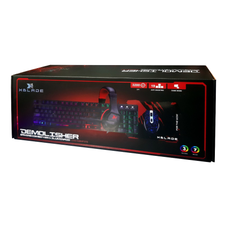 COMBO TECLADO XBLADE GAMING + MOUSE + AUDIFONO + PAD DEMOLISHER KIT 4 EN 1 (GXB-KMHP370)