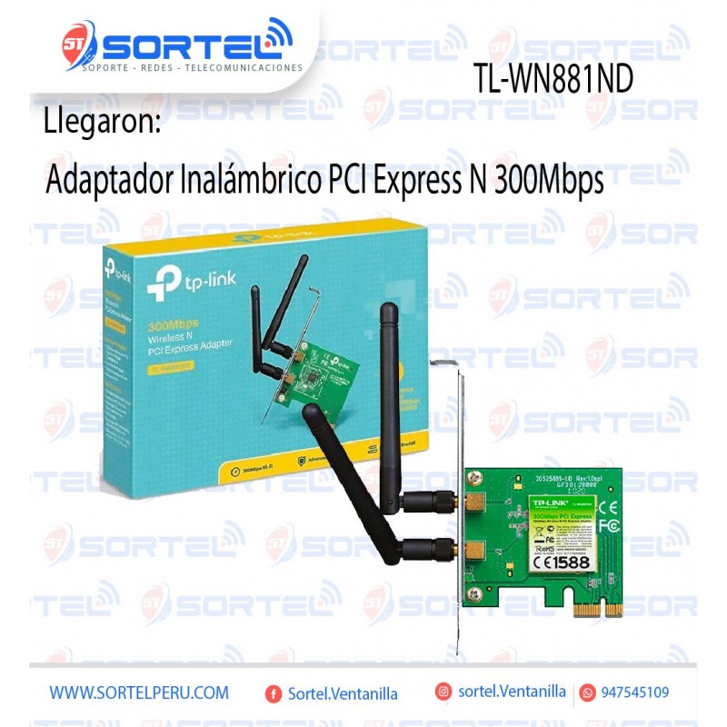 TARJETA DE RED TP-LINKTL-WN881ND INALÁMBRICO PCI EXPRESS N 300MBPS TARJETA DE RED TP-LINKTL-WN881ND INALÁMBRICO PCI EXPRESS N 300MBPS