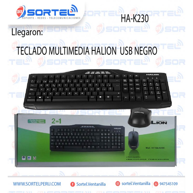 KIT TECLADO + MOUSE HALION HA-K230C MULTIMEDIA USB NEGRO