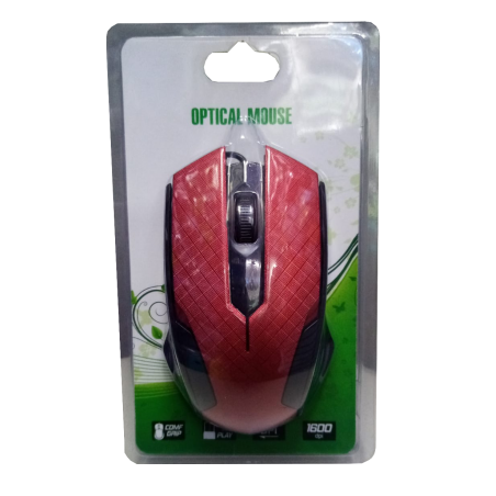MOUSE OPTICO ALAMBRICO SIMPLE COLOR ROJO