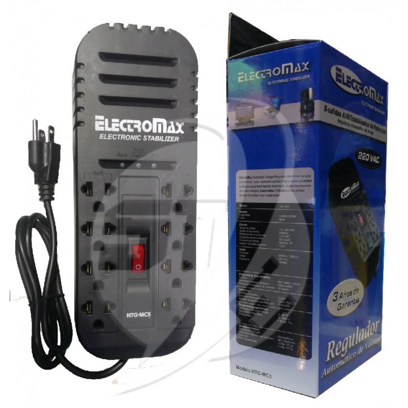 ESTABILIZADOR DE CORRIENTE ELECTROMAX HTG-MC5 8 TOMAS 1000VA