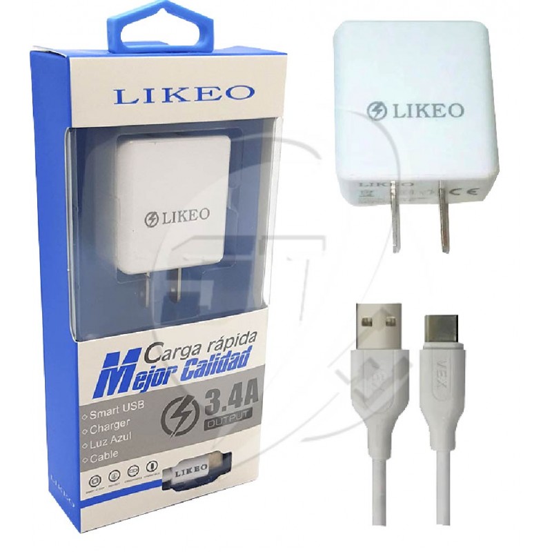 CARGADOR LIKEO TIPO C 3.4A  SMART CHARGER DE CELULAR