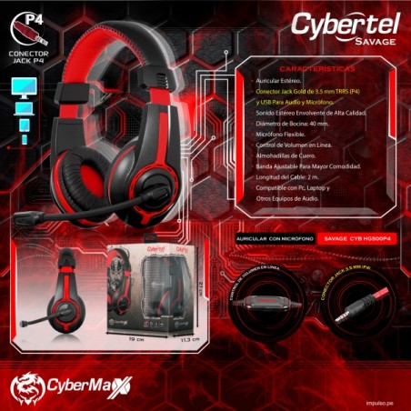 AUDIFONO GAMER CYBERTEL SAVAGE CYB H500P4