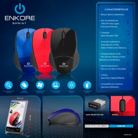 MOUSE INALAMBRICO ENKORE SPRINT EKM200