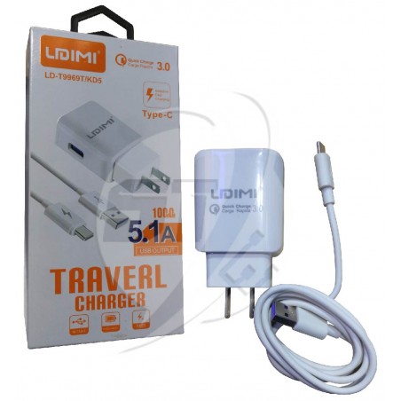 CARGADOR DE CELULAR LIDIMI LD-T9969T/KD5 CARGA RAPIDA TIPO C 5.1A