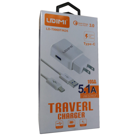 CARGADOR DE CELULAR LIDIMI LD-T9969T/KD5 CARGA RAPIDA TIPO C 5.1A