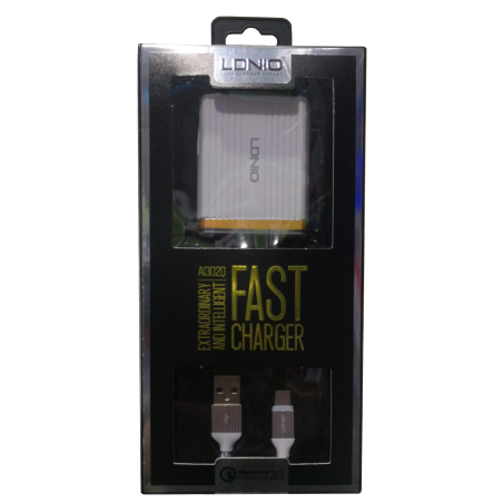 CARGADOR DE CELULAR LDNIO AI3020 CARGA RAPIDA 3A TIPO C