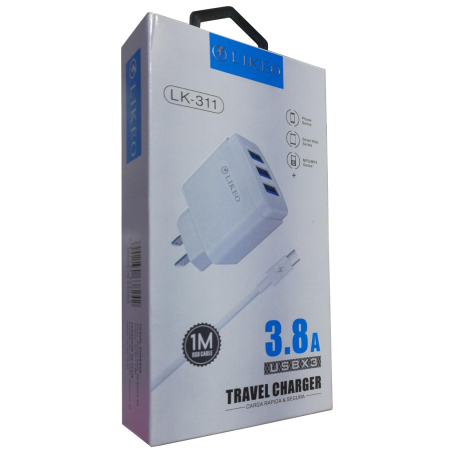 CARGADOR DE CELULAR LIKEO LK-311 V8 3 PUERTOS