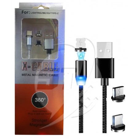 CABLE DE CELULR MAGNETICO X-CABLE 360ª  V8, TIPO C, LIGHTNING