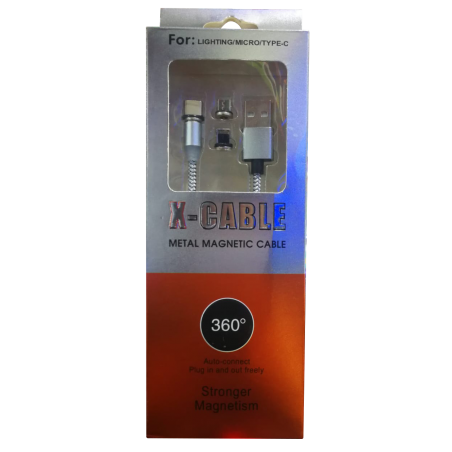 CABLE DE CELULR MAGNETICO X-CABLE 360ª  V8, TIPO C, LIGHTNING