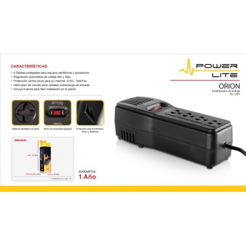 ESTABILIZADOR POWER LITE ORIÓN – PLI 1001 4 TOMAS