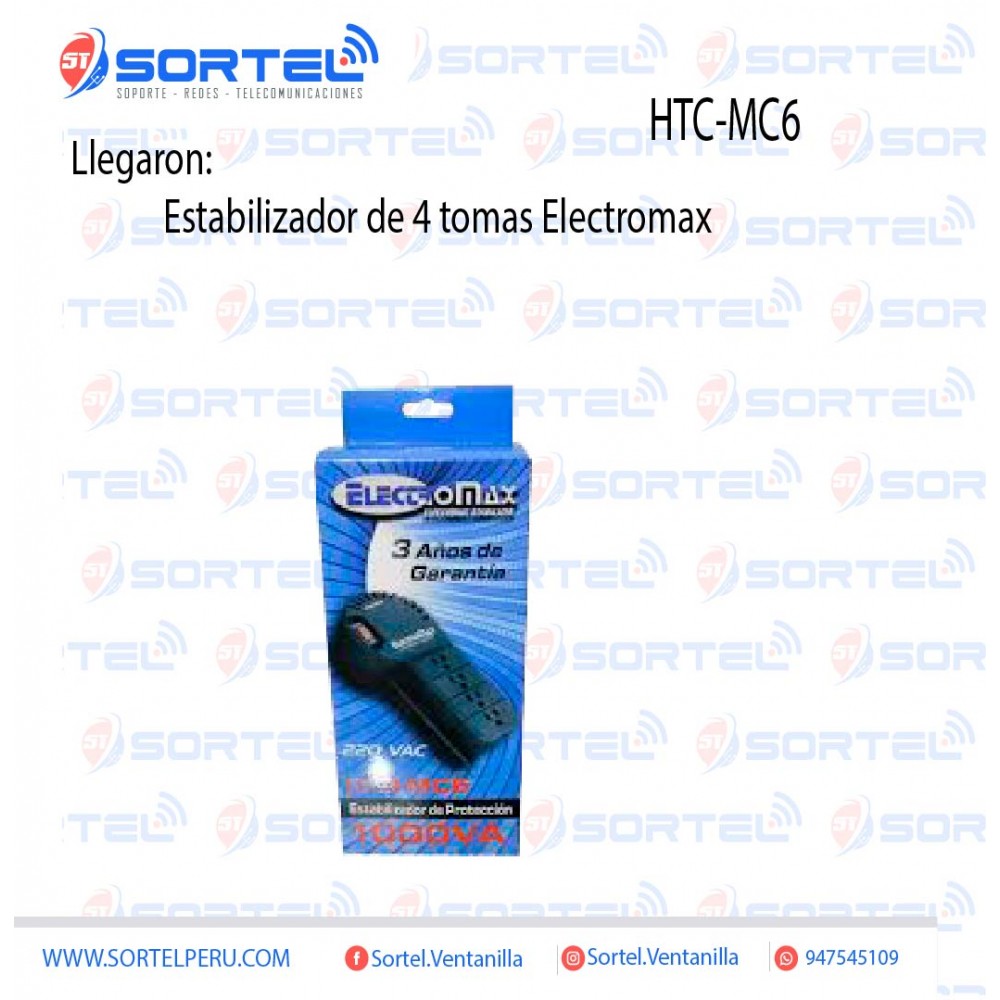 ESTABILIZADOR ELECTROMAX 4 TOMAS HTG-MC6 1000VA ESTABILIZADOR ELECTROMAX 4 TOMAS HTG-MC6 1000VA