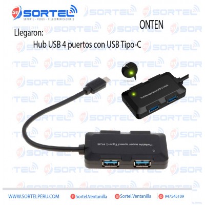 HUB TIPO C A USB 3.0 ONTEN OTN-U9102B 4 PUERTOS