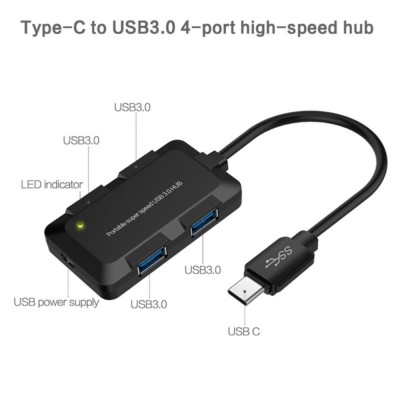 HUB TIPO C A USB 3.0 ONTEN OTN-U9102B 4 PUERTOS