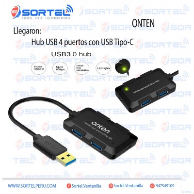 Hub Usb 3.0 De 4 Puertos Onten OTN-8102B Negro
