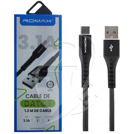 CABLE DE CELULAR  ROMAX TCD0324 TIPO C 3.1A NEGRO Y  BLACO