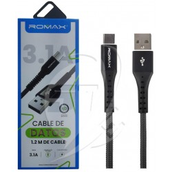 CABLE DE CELULAR  ROMAX TCD0324 TIPO C 3.1A NEGRO Y  BLACO