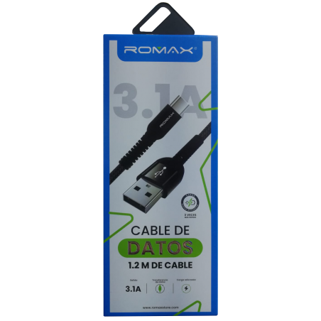 CABLE DE CELULAR  ROMAX TCD0324 TIPO C 3.1A NEGRO Y  BLACO