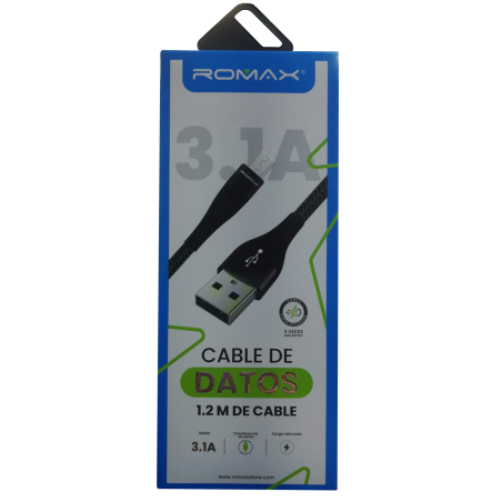 CABLE DE CELULAR  ROMAX TCD0373 V8 3.1A NEGRO