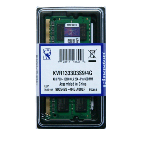 MEMORIA RAM KINGSTON 4GB KVR1333D3S9-4GB DDR3 PC3 10600 PARA LAPTOP