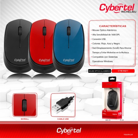 MOUSE OPTICO ALAMBRICO CYBERTEL RICHELIEU CYB M211 NEGRO