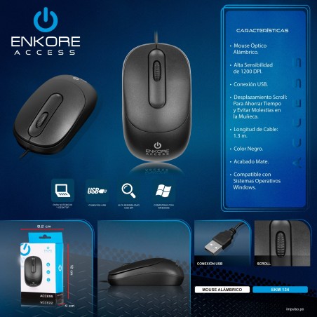 MOUSE OPTICO ENKORE ACCESS EKM 134 NEGRO