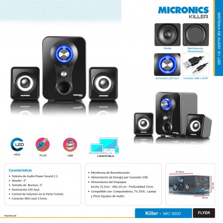 PARLANTE MICRONICS KILLER MIC S600 2.1 20W