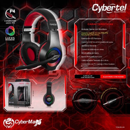 AUDIFONO GAMER CYBERTEL ELEKTRON CYB HG508-P4 RGB PARA PC
