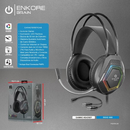 AUDIFONO GAMER ENKORE BRAIN 5.1 ENHG1008U  RGB PARA PC