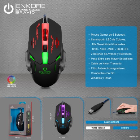 MOUSE GAMER ENKORE BRAVIO EKM 313 RGB