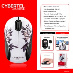 MOUSE INALAMBRICO CYBERTEL AMARIGE CYB M310 CON DICEÑO