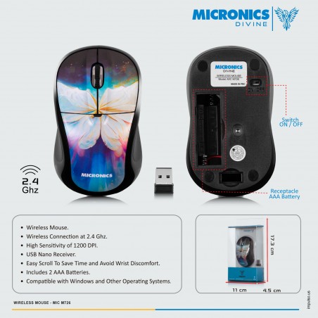 MOUSE INLANMBRICO MICRONICS DIVINE  MIC M726 CON DISEÑO